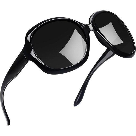 Women\'s Pitch Black/Grey Trendy Polarized Driving Sun Glasses UV Protective